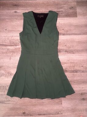 Zara Forest Green Sleeveless V-Neck Pleated Mini Dress